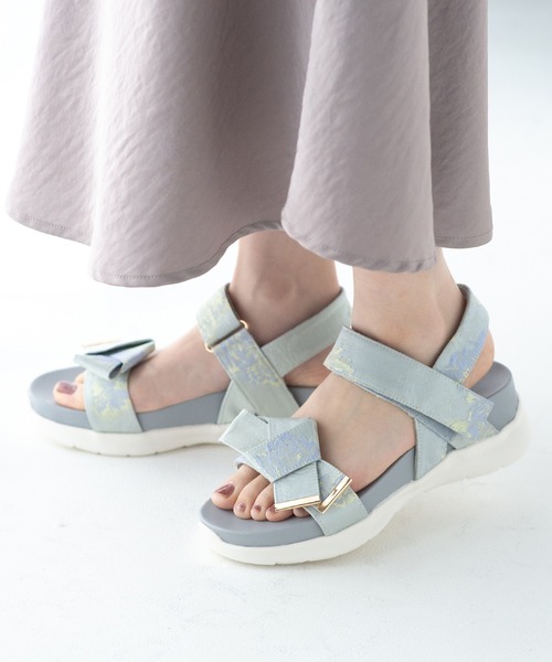 JELLY BEANS（ジェリービーンズ）の「【厚底】【スポサン】ダブルベルト2WAYリボンスポーツサンダル(215-53159)JELLY BEANS(ジェリービーンズ)（サンダル・レディース・ブラック/アイボリー/マルチ・S/M/L）」の3枚目の写真