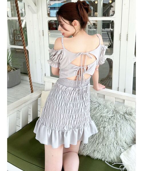 リュクス ワンピース 可愛すぎる フリル ミニ グレー セール】フラワーレースフリルミニワンピース（ワンピース