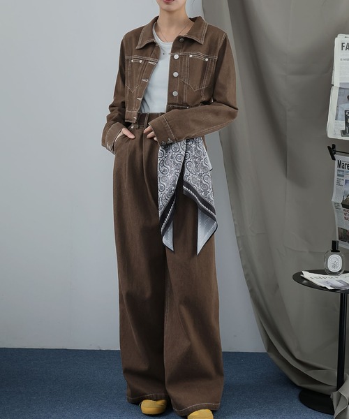 Ulysses（ユリシス）の「【セットアップ】デニムジャケット&デニムパンツ スカーフ付き（デニムパンツ・レディース・ネイビー/ライトブルー/ブラウン・M/S）」の2枚目の写真