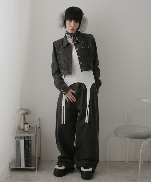 セール】【セットアップ】デニムジャケット&デニムパンツ スカーフ付き