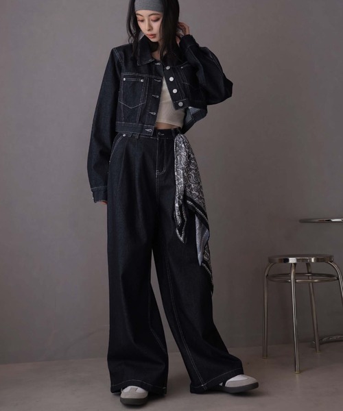 Ulysses（ユリシス）の「【セットアップ】デニムジャケット&デニムパンツ スカーフ付き（デニムパンツ・レディース・ネイビー/ライトブルー/ブラウン・M/S）」の19枚目の写真