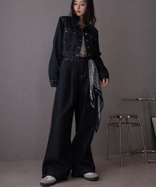 Ulysses（ユリシス）の「【セットアップ】デニムジャケット&デニムパンツ スカーフ付き（デニムパンツ・レディース・ネイビー/ライトブルー/ブラウン・M/S）」の20枚目の写真