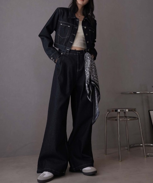 Ulysses（ユリシス）の「【セットアップ】デニムジャケット&デニムパンツ スカーフ付き（デニムパンツ・レディース・ネイビー/ライトブルー/ブラウン・M/S）」の21枚目の写真