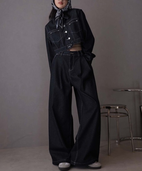 Ulysses（ユリシス）の「【セットアップ】デニムジャケット&デニムパンツ スカーフ付き（デニムパンツ・レディース・ネイビー/ライトブルー/ブラウン・M/S）」の4枚目の写真