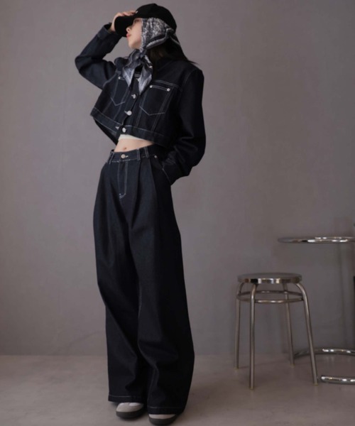 Ulysses（ユリシス）の「【セットアップ】デニムジャケット&デニムパンツ スカーフ付き（デニムパンツ・レディース・ネイビー/ライトブルー/ブラウン・M/S）」の10枚目の写真