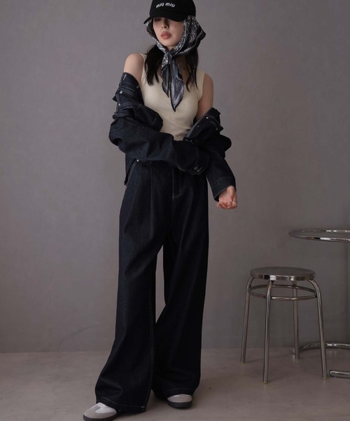 Ulysses（ユリシス）の「【セットアップ】デニムジャケット&デニムパンツ スカーフ付き（デニムパンツ・レディース・ネイビー/ライトブルー/ブラウン・M/S）」の16枚目の写真