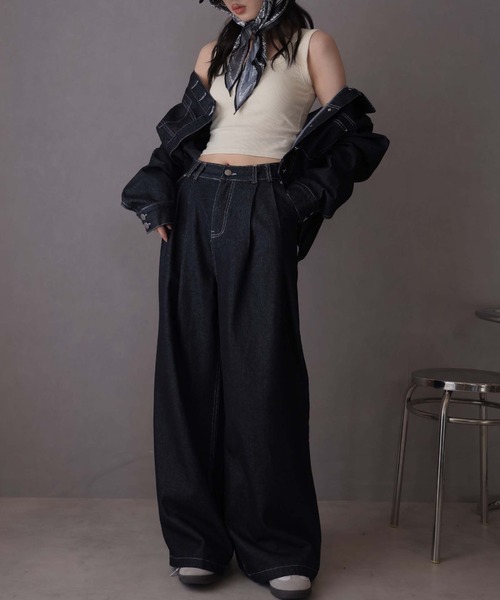 Ulysses（ユリシス）の「【セットアップ】デニムジャケット&デニムパンツ スカーフ付き（デニムパンツ・レディース・ネイビー/ライトブルー/ブラウン・M/S）」の17枚目の写真