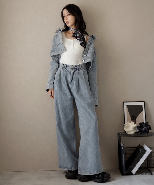 セットアップ】デニムジャケット&デニムパンツ スカーフ付き