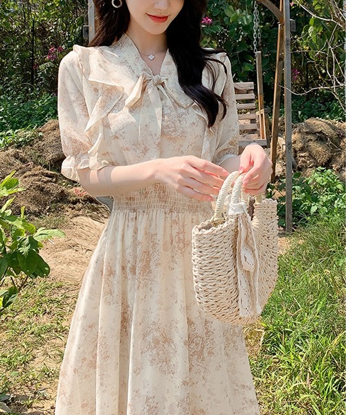 ★ChicLine★ ラッフルペプラムフローラルシフォンワンピース ☆ChicLine☆ ラッフルペプラムフローラルシフォンワンピース