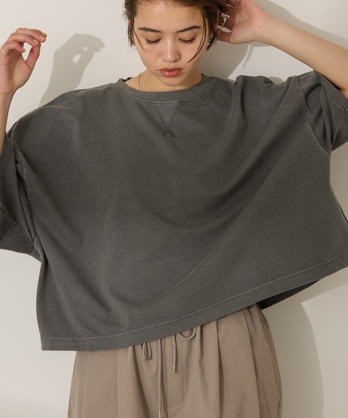 AMERICAN HOLIC（アメリカンホリック）の「ピグメント加工ミニ裏毛5分袖プルオーバー（Tシャツ/カットソー・レディース・ネイビー/チャコールグレー/アイボリー/ピンク・L/M）」の11枚目の写真
