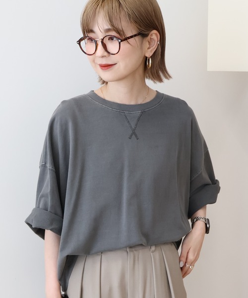 AMERICAN HOLIC（アメリカンホリック）の「ピグメント加工ミニ裏毛5分袖プルオーバー（Tシャツ/カットソー・レディース・ネイビー/チャコールグレー/アイボリー/ピンク・L/M）」の8枚目の写真
