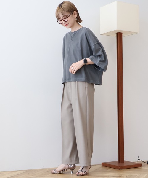 AMERICAN HOLIC（アメリカンホリック）の「ピグメント加工ミニ裏毛5分袖プルオーバー（Tシャツ/カットソー・レディース・ネイビー/チャコールグレー/アイボリー/ピンク・L/M）」の10枚目の写真