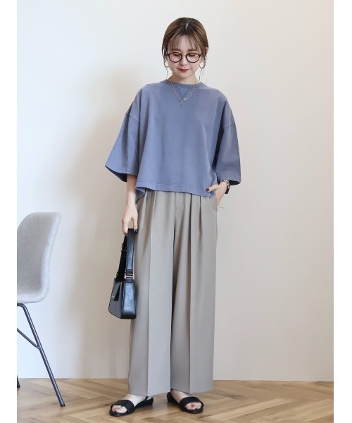 AMERICAN HOLIC（アメリカンホリック）の「ピグメント加工ミニ裏毛5分袖プルオーバー（Tシャツ/カットソー・レディース・ネイビー/チャコールグレー/アイボリー/ピンク・L/M）」の21枚目の写真