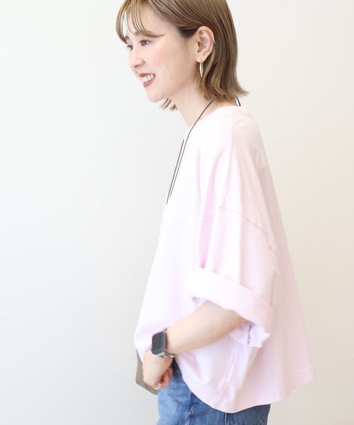 AMERICAN HOLIC（アメリカンホリック）の「ピグメント加工ミニ裏毛5分袖プルオーバー（Tシャツ/カットソー・レディース・ネイビー/チャコールグレー/アイボリー/ピンク・L/M）」の12枚目の写真