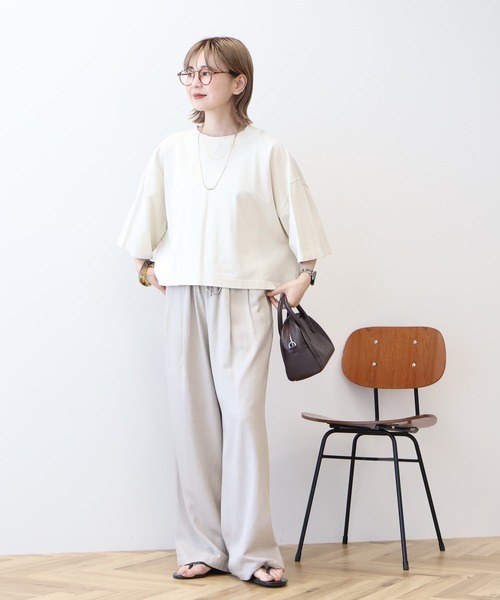 AMERICAN HOLIC（アメリカンホリック）の「ピグメント加工ミニ裏毛5分袖プルオーバー（Tシャツ/カットソー・レディース・ネイビー/チャコールグレー/アイボリー/ピンク・L/M）」の14枚目の写真