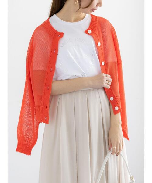 Te chichi（テチチ）の「ペーパータッチヤーン2WAYメッシュニット（カーディガン/ボレロ・レディース・ピンク/オフホワイト/チャコールグレー・F）」の3枚目の写真