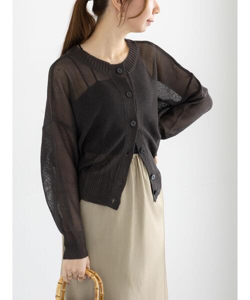 Te chichi（テチチ）の「ペーパータッチヤーン2WAYメッシュニット（カーディガン/ボレロ・レディース・ピンク/オフホワイト/チャコールグレー・F）」の2枚目の写真