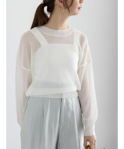 Te chichi（テチチ）の「ペーパータッチヤーン2WAYメッシュニット（カーディガン/ボレロ・レディース・ピンク/オフホワイト/チャコールグレー・F）」の14枚目の写真