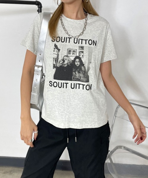 non-hedge(ノンヘッジ)の「転写プリントTシャツ(Tシャツ/カットソー・レディース・ブラック/グレー/オフホワイト/オートミール・FREE)」の1枚目の写真