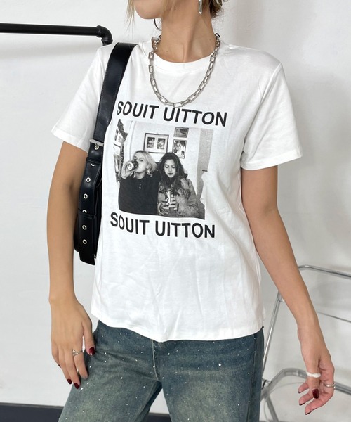 non-hedge(ノンヘッジ)の「転写プリントTシャツ(Tシャツ/カットソー・レディース・ブラック/グレー/オフホワイト/オートミール・FREE)」の2枚目の写真