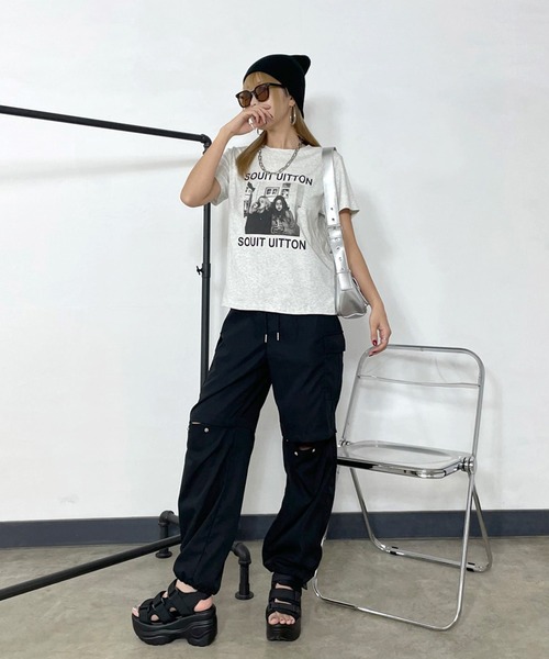 non-hedge(ノンヘッジ)の「転写プリントTシャツ(Tシャツ/カットソー・レディース・ブラック/グレー/オフホワイト/オートミール・FREE)」の5枚目の写真