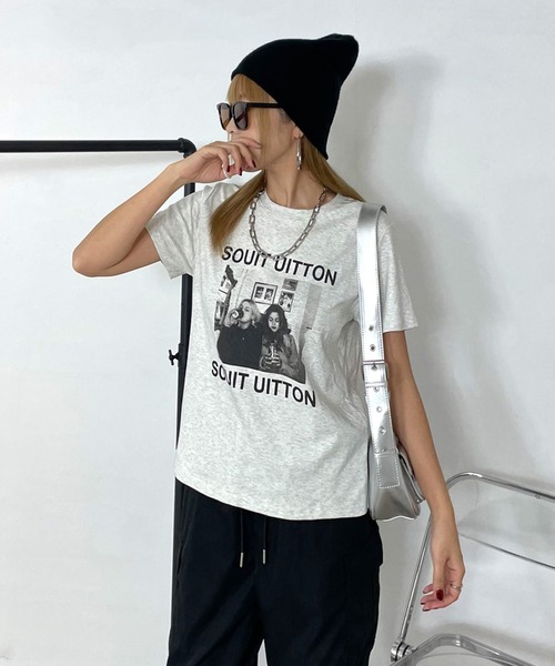 non-hedge(ノンヘッジ)の「転写プリントTシャツ(Tシャツ/カットソー・レディース・ブラック/グレー/オフホワイト/オートミール・FREE)」の6枚目の写真