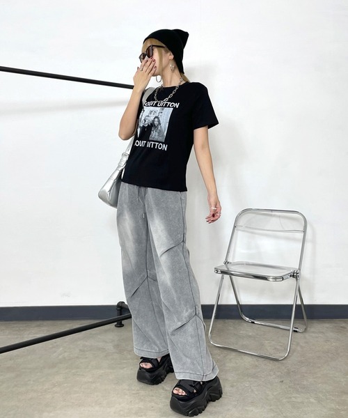 non-hedge(ノンヘッジ)の「転写プリントTシャツ(Tシャツ/カットソー・レディース・ブラック/グレー/オフホワイト/オートミール・FREE)」の19枚目の写真