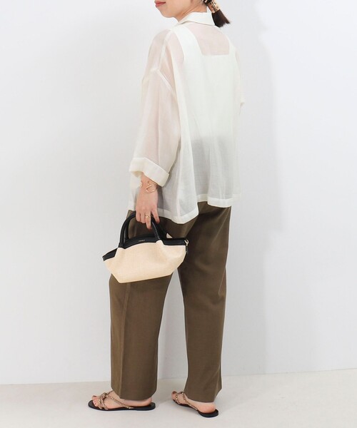 MICO COULIER（ミコクリエ）の「光沢エアリーテーラードジャケット七分袖（テーラードジャケット・レディース・キナリ/ベージュ/ブラック・38）」の6枚目の写真