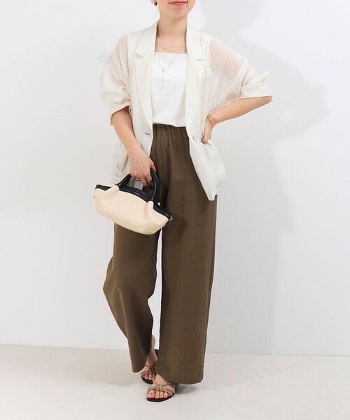 MICO COULIER（ミコクリエ）の「光沢エアリーテーラードジャケット七分袖（テーラードジャケット・レディース・キナリ/ベージュ/ブラック・38）」の7枚目の写真