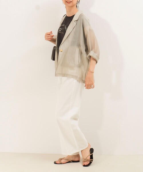 MICO COULIER（ミコクリエ）の「光沢エアリーテーラードジャケット七分袖（テーラードジャケット・レディース・キナリ/ベージュ/ブラック・38）」の9枚目の写真