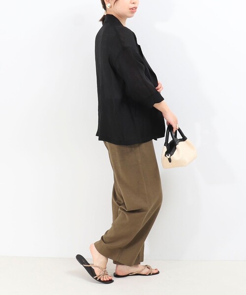 MICO COULIER（ミコクリエ）の「光沢エアリーテーラードジャケット七分袖（テーラードジャケット・レディース・キナリ/ベージュ/ブラック・38）」の13枚目の写真