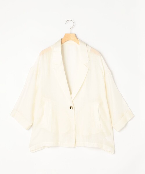 MICO COULIER（ミコクリエ）の「光沢エアリーテーラードジャケット七分袖（テーラードジャケット・レディース・キナリ/ベージュ/ブラック・38）」の16枚目の写真