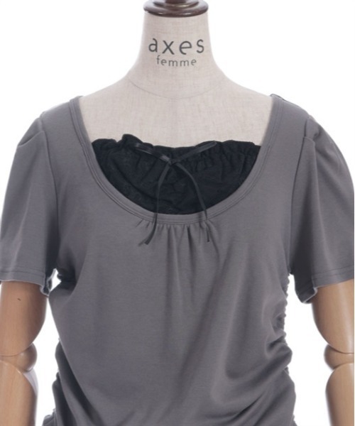 axes femme(アクシーズファム)の「ドロストレイヤード風トップス(Tシャツ/カットソー・レディース・ブラック/キナリ/チャコール・FREE)」の16枚目の写真