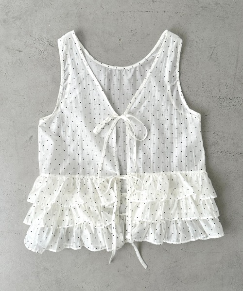 セール】ドット柄レイヤードシアートップス（キャミソール）｜Bamm