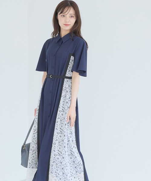 Andemiu（アンデミュウ）の「サイドレースキリカエワンピース半袖499169（ワンピース・レディース・ホワイト/ブルー/ネイビー/ネイビー×ホワイト/ネイビー系9・FREE）」の4枚目の写真