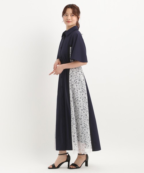 Andemiu（アンデミュウ）の「サイドレースキリカエワンピース半袖499169（ワンピース・レディース・ホワイト/ブルー/ネイビー/ネイビー×ホワイト/ネイビー系9・FREE）」の5枚目の写真