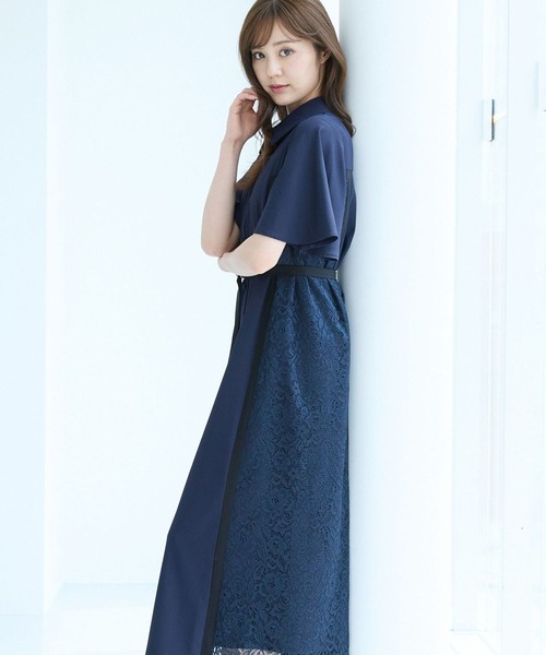 Andemiu（アンデミュウ）の「サイドレースキリカエワンピース半袖499169（ワンピース・レディース・ホワイト/ブルー/ネイビー/ネイビー×ホワイト/ネイビー系9・FREE）」の2枚目の写真