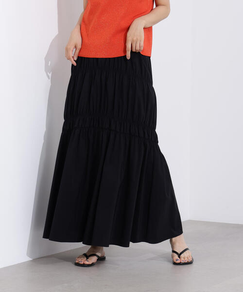 N.（N. Natural Beauty Basic）（エヌエヌナチュラルビューティーベーシック）の「【PS/低身長サイズ】切替ギャザースカート（スカート・レディース・オフホワイト/ブラック・MEDIUM/PS）」の4枚目の写真