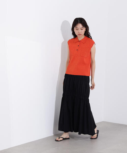 N.（N. Natural Beauty Basic）（エヌエヌナチュラルビューティーベーシック）の「【PS/低身長サイズ】切替ギャザースカート（スカート・レディース・オフホワイト/ブラック・MEDIUM/PS）」の6枚目の写真