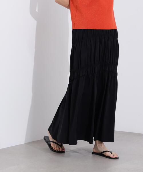 N.（N. Natural Beauty Basic）（エヌエヌナチュラルビューティーベーシック）の「【PS/低身長サイズ】切替ギャザースカート（スカート・レディース・オフホワイト/ブラック・MEDIUM/PS）」の7枚目の写真