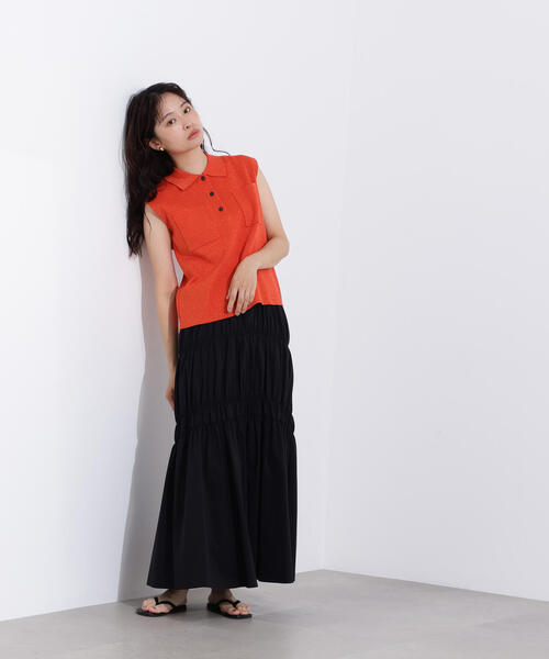 N.（N. Natural Beauty Basic）（エヌエヌナチュラルビューティーベーシック）の「【PS/低身長サイズ】切替ギャザースカート（スカート・レディース・オフホワイト/ブラック・MEDIUM/PS）」の9枚目の写真