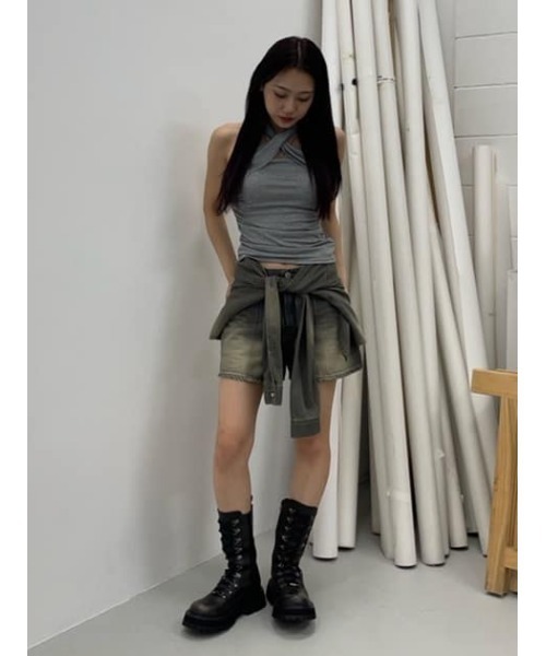 LAGUA GEM(ラグアジェム)の「WRAP SLEEVE デニムショートパンツ(デニムパンツ・レディース・ブルー/ブラック・X-SMALL/SMALL/MEDIUM)」の12枚目の写真