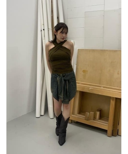 LAGUA GEM(ラグアジェム)の「WRAP SLEEVE デニムショートパンツ(デニムパンツ・レディース・ブルー/ブラック・X-SMALL/SMALL/MEDIUM)」の8枚目の写真