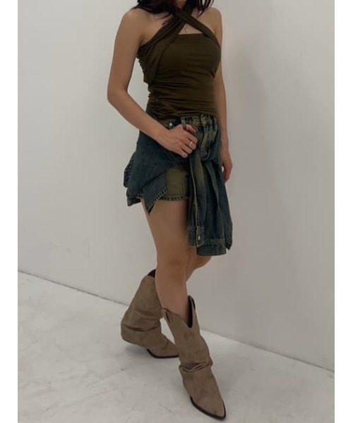 LAGUA GEM(ラグアジェム)の「WRAP SLEEVE デニムショートパンツ(デニムパンツ・レディース・ブルー/ブラック・X-SMALL/SMALL/MEDIUM)」の11枚目の写真