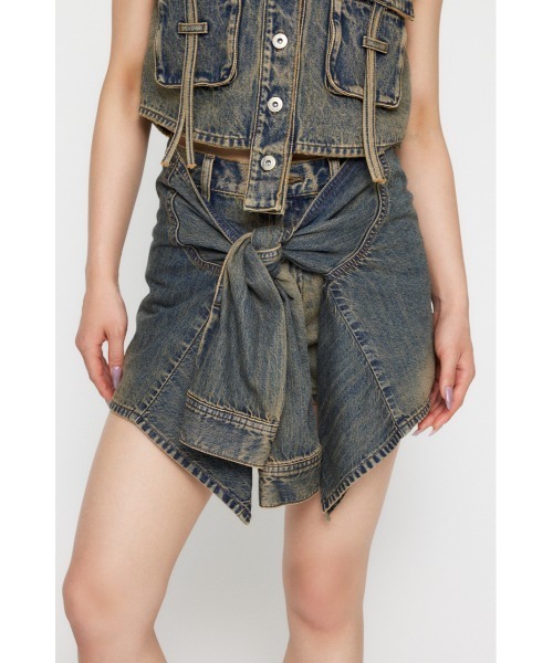 LAGUA GEM(ラグアジェム)の「WRAP SLEEVE デニムショートパンツ(デニムパンツ・レディース・ブルー/ブラック・X-SMALL/SMALL/MEDIUM)」の18枚目の写真