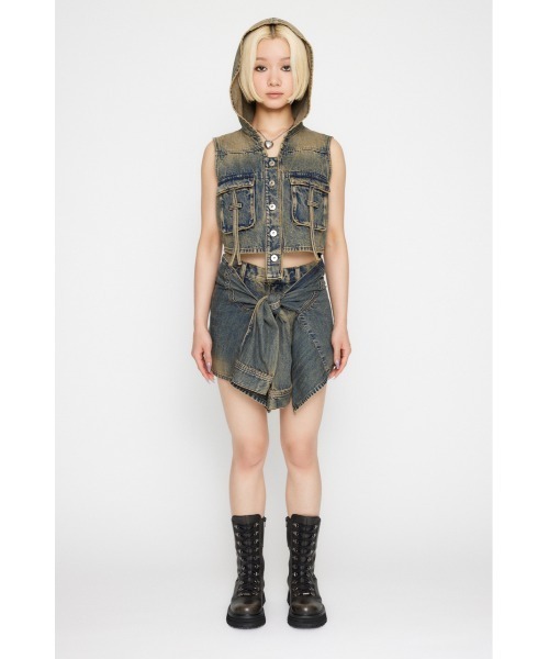 LAGUA GEM(ラグアジェム)の「WRAP SLEEVE デニムショートパンツ(デニムパンツ・レディース・ブルー/ブラック・X-SMALL/SMALL/MEDIUM)」の19枚目の写真