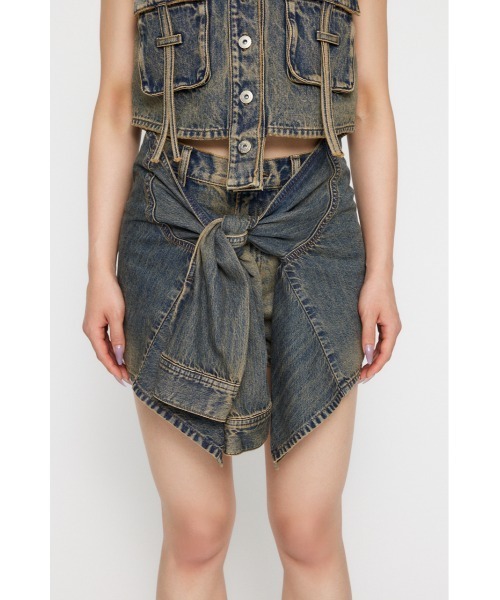 LAGUA GEM(ラグアジェム)の「WRAP SLEEVE デニムショートパンツ(デニムパンツ・レディース・ブルー/ブラック・X-SMALL/SMALL/MEDIUM)」の16枚目の写真