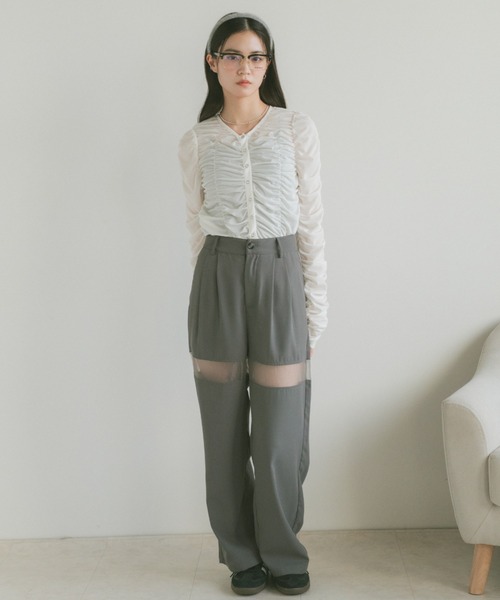 VANNIE U(ヴァニーユー)の「シアーラインスラックスパンツ/SMLサイズ展開(スラックス・レディース・グレー/アイボリー・S/M/L)」の12枚目の写真