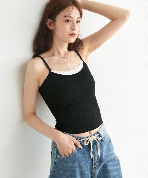 ad thie(アドティエ)の「カップ付き レース切り替え バックオープンキャミソール(キャミソール・レディース・ブラック/杢グレー/オフホワイト・FREE)」の16枚目の写真