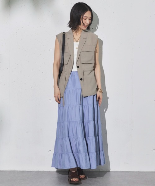 Doux archives(ドゥアルシーヴ)の「ギャザーティアードスカート(スカート・レディース・グレー/サックスブルー/ブラウン・FREE)」の6枚目の写真